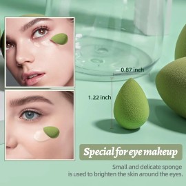 8 Esponja Maquillaje Facial Para Base De Belleza Con Caja Beauty Blender,Esponjas desmaquillantes, lavable sin látex,Adecuado para bases Líquida,Protetor Solar e Creme color verde