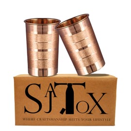 Pure Copper Glass for Drinking Water Set of 2 - Tumbler Copper Cup Set for Ayurveda Health Benefits (11 fl Oz) 312 ml