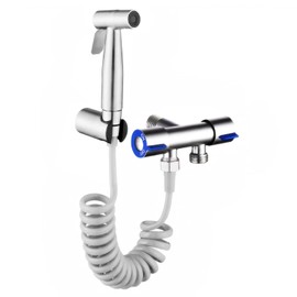 Bidet Set with Hand Shower, 304 Stainless Steel Bidet Hand Shower, Hand Shower with Hose Extendible up to 2 Metres, Toilet Bathroom Bidet Adjustable Water Flow, Retractable Toilet Hand Shower for Sink