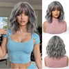 Short Grey Wavy Wigs for Women Natural Synthetic Wig with