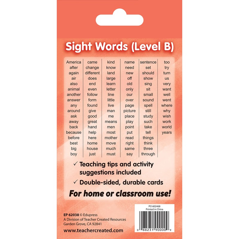 Teacher Created Resources Sight Words Flash Cards - Level B