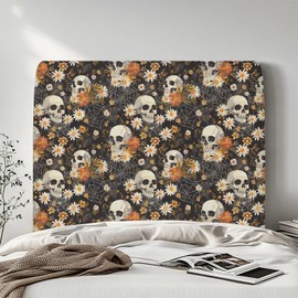 Qehuruxo Skull Daisy Headboard Covers for Queen,Stretch Bed Headboard Slipcover Covers,King Size Bed Headboard Slipcover Bedroom Decoration