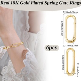 Beebeecraft 1 Box 6Pcs Spring Gate Rings 18K Gold Plated Brass Oval Spring Clasp Metal Necklace Enhancer Shortener Clasp for Bracelet Anklet Jewelry Making