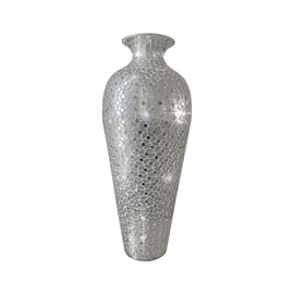 DecorShore Mosaic Vase, Tall Floor Vase, Decorative 20 Inch Vase for Home Decor in Geometric Pattern Metal Tall Vase with Mirrored Glass Mosaic- Silver Topaz