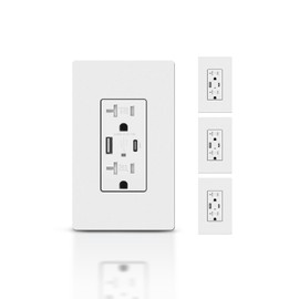 TOPELER Toma de receptáculo USB, toma de corriente USB de alta velocidad de 4.8A con puertos tipo C/A, enchufe de receptáculo TR de 20 amperios, enchufe eléctrico USB, placas de pared incluidas,