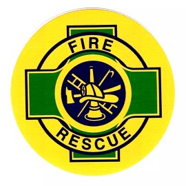 FIRE - RESCUE -  FIRE DEPARTMENT - Green, blue, and yellow 2 1/2" cross Decal