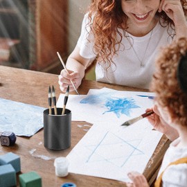 Vaydeer Portalápices de metal de aluminio para computadora, organizador de computadora redondo y vaso negro para oficina, escuela, hogar y suministros de papelería (3.15 x 3.15 x 3.94 pulgadas)
