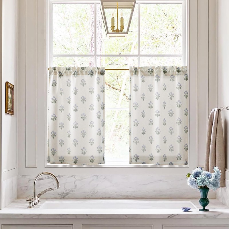 Small Curtains for Windows,Sheer Floral Farmhouse Linen Cafe Curtains 20