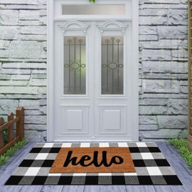 Cekene Buffalo Checkered Black and White 60×130cm Checked Runner Rug Cotton Woven Front Door Mat Indoor Rugs for Entrance Washable Outdoor Carpet