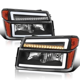 Spec-D Tuning Black Headlights + Corner Parking Lights w/LED Tube Compatible with 2004-2012 Chevy Colorado, GMC Canyon Left+Right Head Lamp Assembly