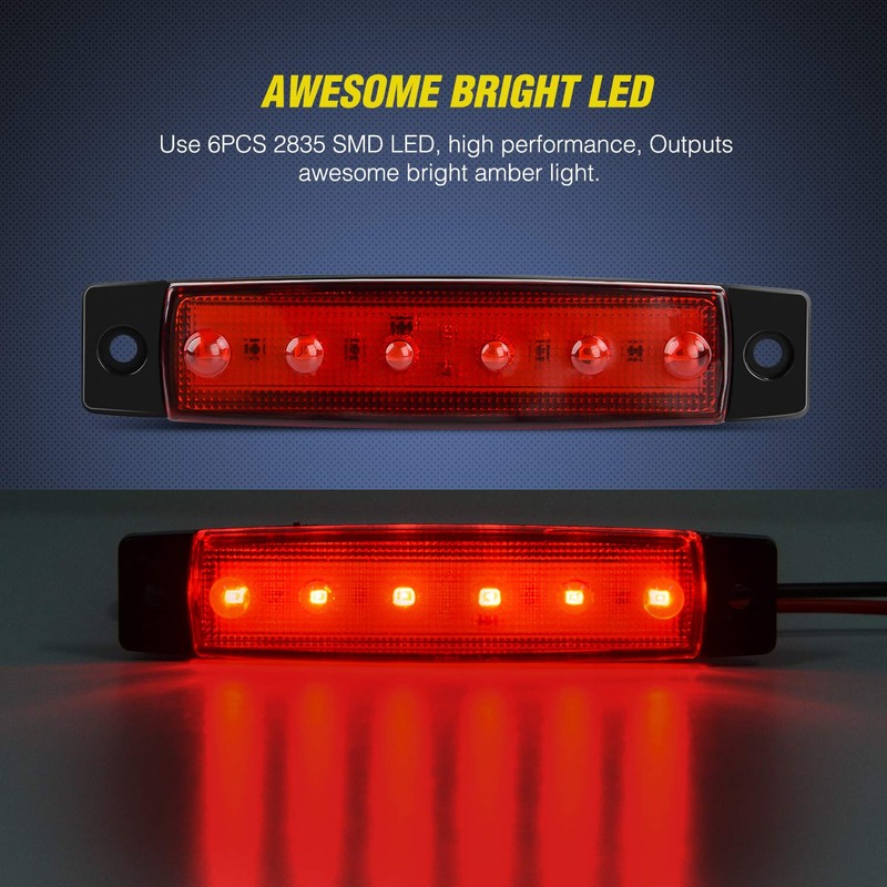 Nilight 10 PCS Red 3.8 Inch 6 LED Side Marker