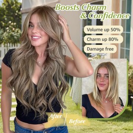 Fanguilar Clip in Hair Extensions, 8PCS 24 Inch Clip in Long Wavy Synthetic Hair Extensions Ash Blonde mix Granny Gray Fiber Double Weft Natural Hairpieces for Women