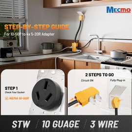 MECMO 50A 220 to 110 Household T-Blade Adapter, NEMA 10-50P to 4X 5-20R/15R w/ 20AMP Circuit Breaker, 3 Prong 50Amp (Old-style) Electrical Stove/Range/Oven to Gas Range 110/125V 15/20A Power Converter