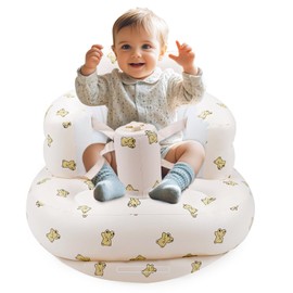 Upgraded AirSwim Baby Inflatable Seat for Babies 3 Months and Up, 3-Point Harness Baby Support Seat Summer Toddler Chair for Sitting Up, Portable Inflatable Baby Chair Floor Seater, Bear