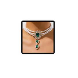Carufin Retro Pearl Necklace Bracelets Bridal Wedding Necklace Bracelets Crystal Necklace Bridal Jewellery Accessories for Women Girls, Metal, Rhinestone