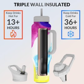 Coldest Tumbler with Handle and Straw Lid | 3 Lids Insulated Reusable Stainless Steel Water Bottle Travel Mug | Gifts for Women Him Her | Limitless Collection (46 oz, Clouds of Tie Dye)