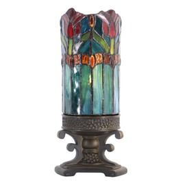 LXHCYOU Small Tiffany Lamp Mini Stained Glass Table Lamp Candle Desk Night Light Bronze Resin Base 4" D x 4" W x 10.5" H (Tulip Style)