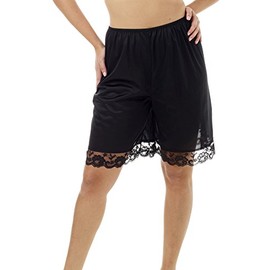 Underworks Pettipants Nylon Culotte Slip Split Skirt 9-Inch Inseam Large-Black