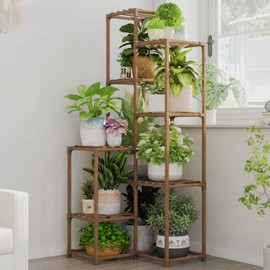 Bamworld Plant Stand Indoor Outdoor Corner Plant Shelf 54.7" Tall Plant Table Wood Large Plant Holder for Multiple Plants Patio Balcony Garden Office Home Decor