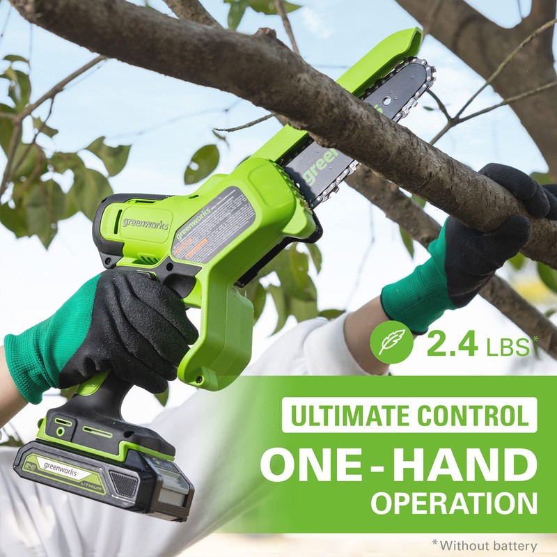 Greenworks 24V 6” Mini Chainsaw Cordless, Handheld Electric Power Chain