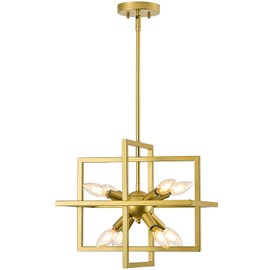 Yiisem Modern Small Square Gold Chandeliers 8-Light Geometric Pendant Light Fixture Industrial Lantern Hanging Chandelier for Kitchen Dining Room Foyer Entryway