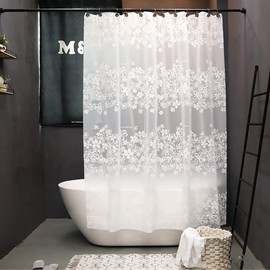 Vllcsla Shower Curtains Flower Patterned Anti-Mould and Waterproof - 240/300 CM Extra Wide Bathroom Shower Curtains with U-Shape Hooks (300x200CM)