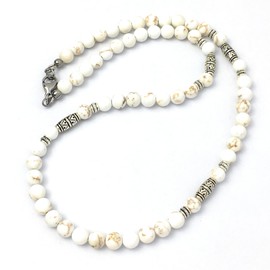 White Magnesite Gemstone 6mm Beaded Mens Necklace - Handcrafted in USA (White Magnesite, 20 inches)