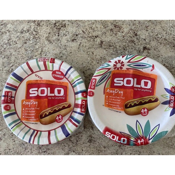 2 Pack Solo Disposable Paper Plates, 8.5in, 44ct
