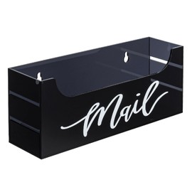 MyGift Premium Smoky Gray Acrylic Mail Holder with Decorative White Cursive Mail Label, Modern Wall Mounted or Tabletop Mailbox, Letter Storage Organizer Box