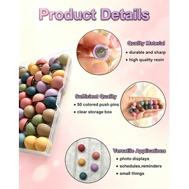 Cute Decorative Push Pins, Matte Round Head Thumbtacks, 50Pcs/8 Colors