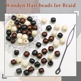 NAISKA 60Pcs Wooden Hair Beads for Braid 3 Color Natrual Wood Hair Bead Braids Jewelry African Beads Loc Dreadlock Accessories Hair Tube Decoration Braid Clips for Women and Men