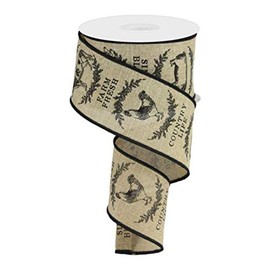 2.5" Farm House Animals Ribbon: Beige & Black (10 Yards) Chicken Cow Rooster Pig Farm Fresh Ribbon RG01910R2