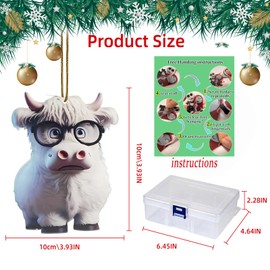 Gadluckki 2024 Christmas Cartoon Cow Hanging Ornament,10 Pcs Cute Acrylic Christmas Tree Decorations, 2D Flat Fun Swing Cow Animal Pendants for Car Interior, Wall, Window, Home Decor 10cm/3.93in