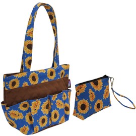 Bingo Dauber Bag with 8 pockets and Wristlet Pouch - Large Tote Bag for carrying bingo supplies and money pouch (Sunflowers)