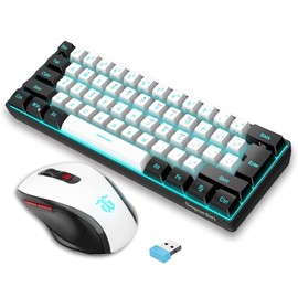 Snpurdiri - Combo de teclado y mouse inalámbrico para juegos 2.4G, incluye mini teclado retroiluminado RGB con tacto mercánico, tacto vertical ergonómico pequeño mouse inalámbrico (blanco y negro)