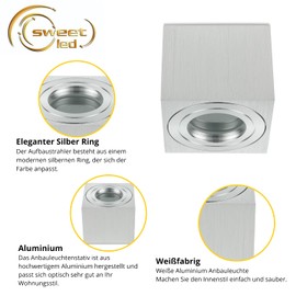 Sweet Led Ceiling Spotlight IP44 Flat Bathroom Aluminium Mounting Frame Wet Room 65 mm High Surface-Mounted Spotlight 230 V Surface-Mounted Spotlight Ceiling Spotlight Ceiling Spotlight