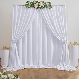 20 ft x 10 ft Thick White Backdrop Curtain for Wedding Parties, 4 Panels White Polyester Wedding Backdrop Drapes for Party Birthday Backdrop Photography Home Decorations