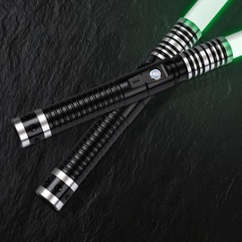 Dabetechts 2Pack Lightsaber,Connectable 2-in-1 Dueling Metal Light Sabers Changeable 12 RGB Color 3 Modle Voices,Smooth Swing & Fight Sound Effects, Gift Party Favors&Kids Fancy Dress（Black）