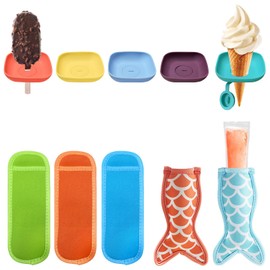 Zvvastnz Silicone Popsicle Holder and Sleeves, Reusable Ice Pop Sleeves for Toddlers, No mess Ice Cream Holder for Summer and Birthday Party, Adjustable Clips, Dishwasher Safety, 10pcs, 3-in-1