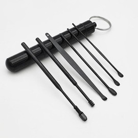 Earpick set, high-quality earwax removal earplugs, 6-piece set, black / 귀이개세트 고급 귀지제거 귀파개 6종 세트 블랙