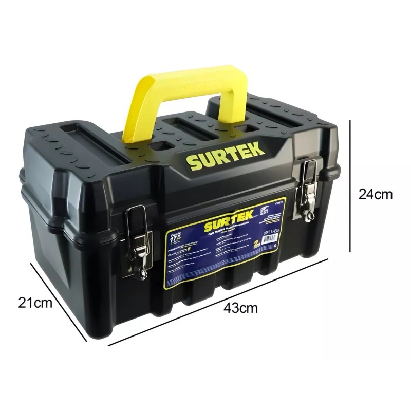Surtek Caja de herramientas plástica 17'' con broches surtek CPS17