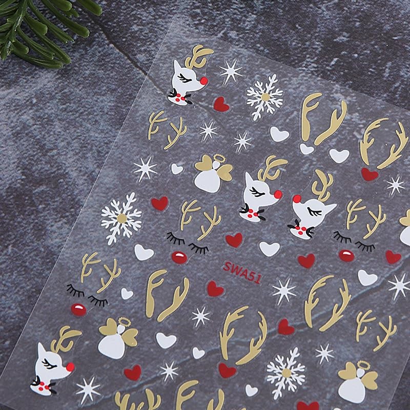 Christmas Nail Stickers Cute Nail Decals 3D Self-Adhesive 4 Sheets