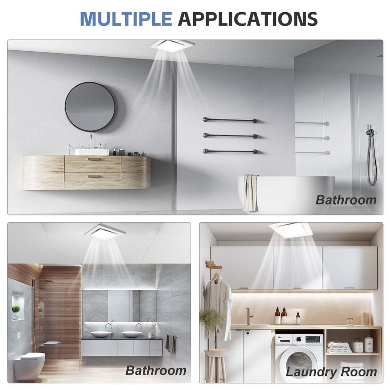 POWERENG Bathroom Exhaust Fan with Light,Bathroom Fan with 6000K Square