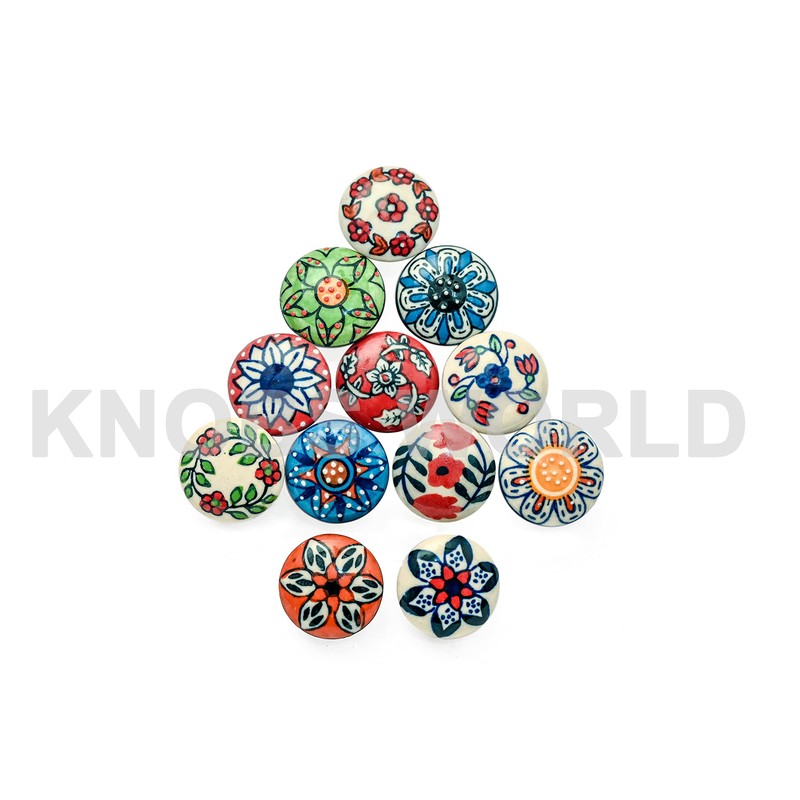 Mix of Vintage Ceramic Knobs, Pack of 12, Flower Design