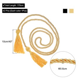 sourcing map Pack of 2 Graduation Honor Cord 67 Inches with Tassel Polyester Braided Honor Cord Graduation Ropes for Graduation Party Ceremonies Graduates (Black Gold)