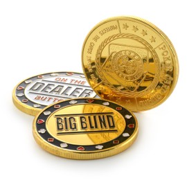 Ganzoo Poker Button Set in Case (Metal Coins), 1x Dealer Button, 1x Small Blind, 1x Big Blind