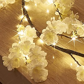 LITBLOOM Cherry Blossom Garland with Lights Battery Operated with Timer 96 Fairy Lights 6FT, Lighted White Flower Garland for Mantle Fireplace Wedding Party Spring Decoration Indoor Outdoor