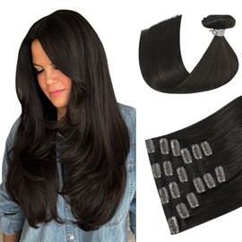 Ukira Brown Clip in Hair Extensions Human Hair, 14 Inch 120g Human Hair Clip in Extensions, Dark Brown Hair Extensions for Women, Soft Silky Straight Rallonge Cheveux Humain Real Hair Extensions