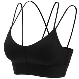 MotoRun Womens Push-up Padded Strappy Sports Bra Cross Back Wirefree Fitness Yoga Top Black L