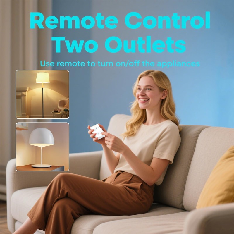 LoraTap Mini Wireless Remote Control Outlet Plug Adapter (2 Pack)